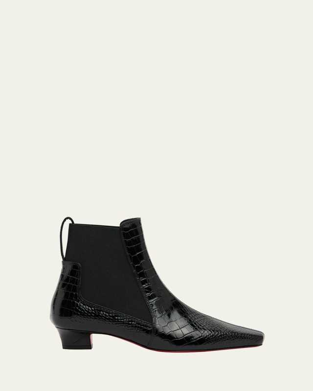 Promidavol Croc-Embossed Leather Red Sole Ankle Booties